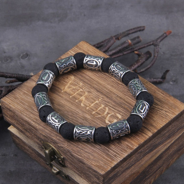 RUNIC LAVA BEADS- STAINLESS STEEL