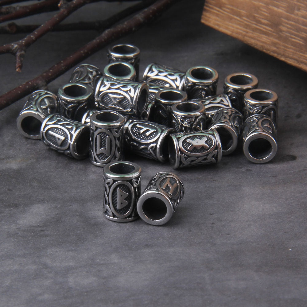 24PCS VIKING RUNIC BEADS- STAINLESS STEEL