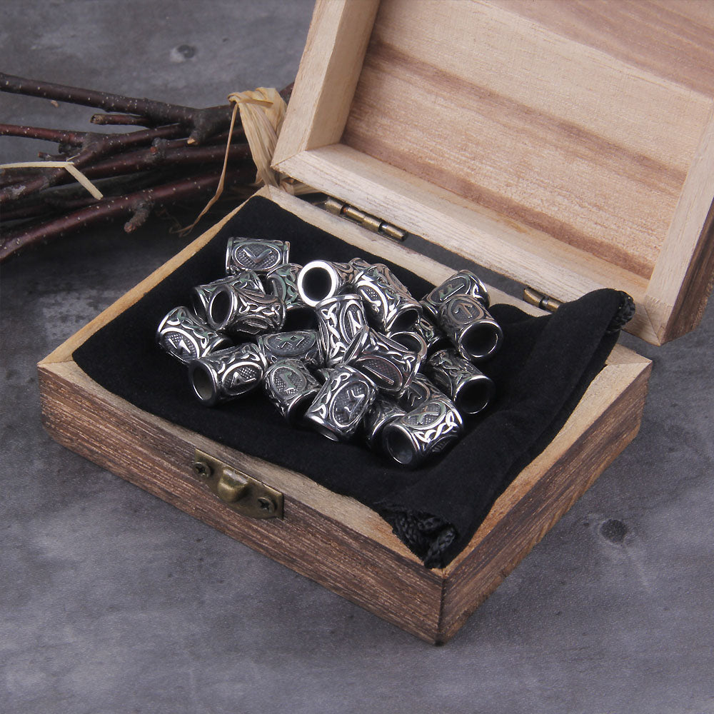 24PCS VIKING RUNIC BEADS- STAINLESS STEEL