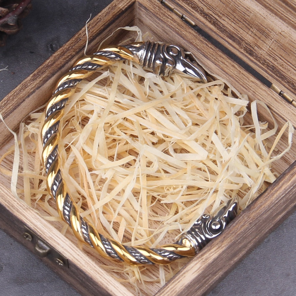 RAVEN HEAD TORC BRACELET - STAINLESS STEEL