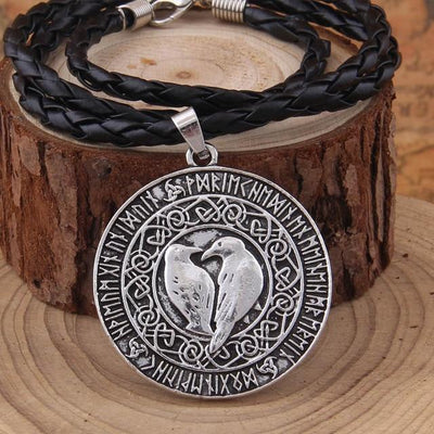 ODIN'S RAVENS RUNIC PENDANT- STAINLESS STEEL - Forged in Valhalla