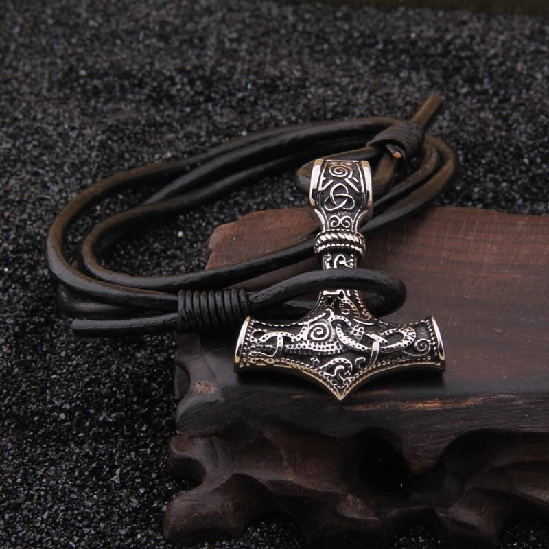 THOR'S HAMMER LEATHER ROPE BRACELET - STAINLESS STEEL - Forged in Valhalla