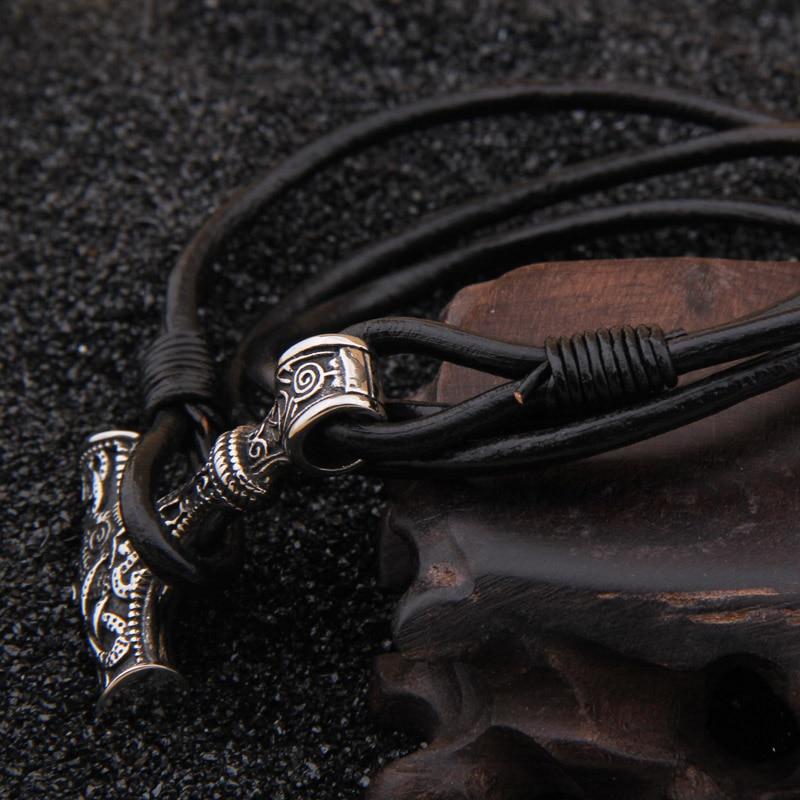 THOR'S HAMMER LEATHER ROPE BRACELET - STAINLESS STEEL - Forged in Valhalla