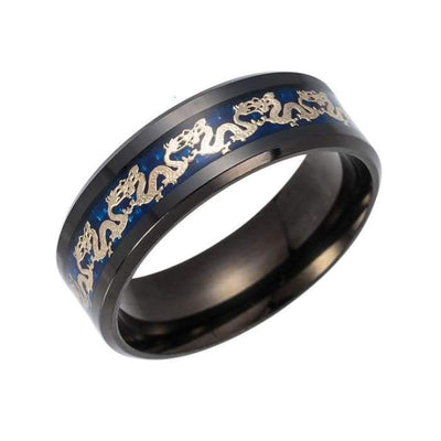 Stainless Steel Double Chinese Blue & Black Dragon Ring - Forged in Valhalla