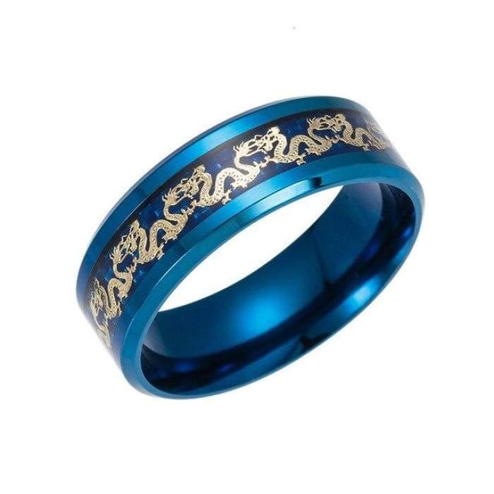 Stainless Steel Double Chinese Blue & Black Dragon Ring - Forged in Valhalla