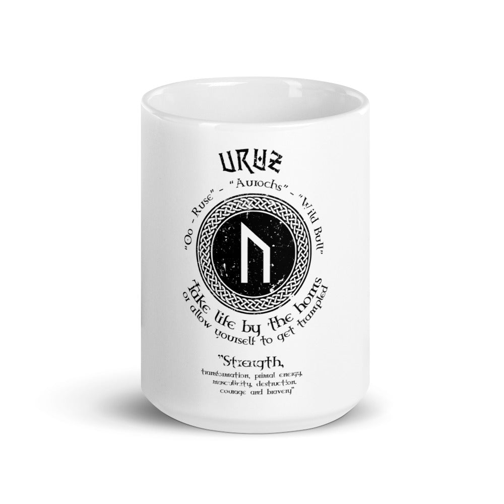 WHITE GLOSSY MUG VIKING STRENGTH RUNE- GRAB LIFE BY THE HORNS